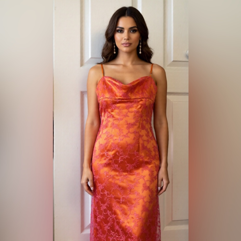 NWT BCBG Max Azria Orange w/Pink Lace Dress size 6